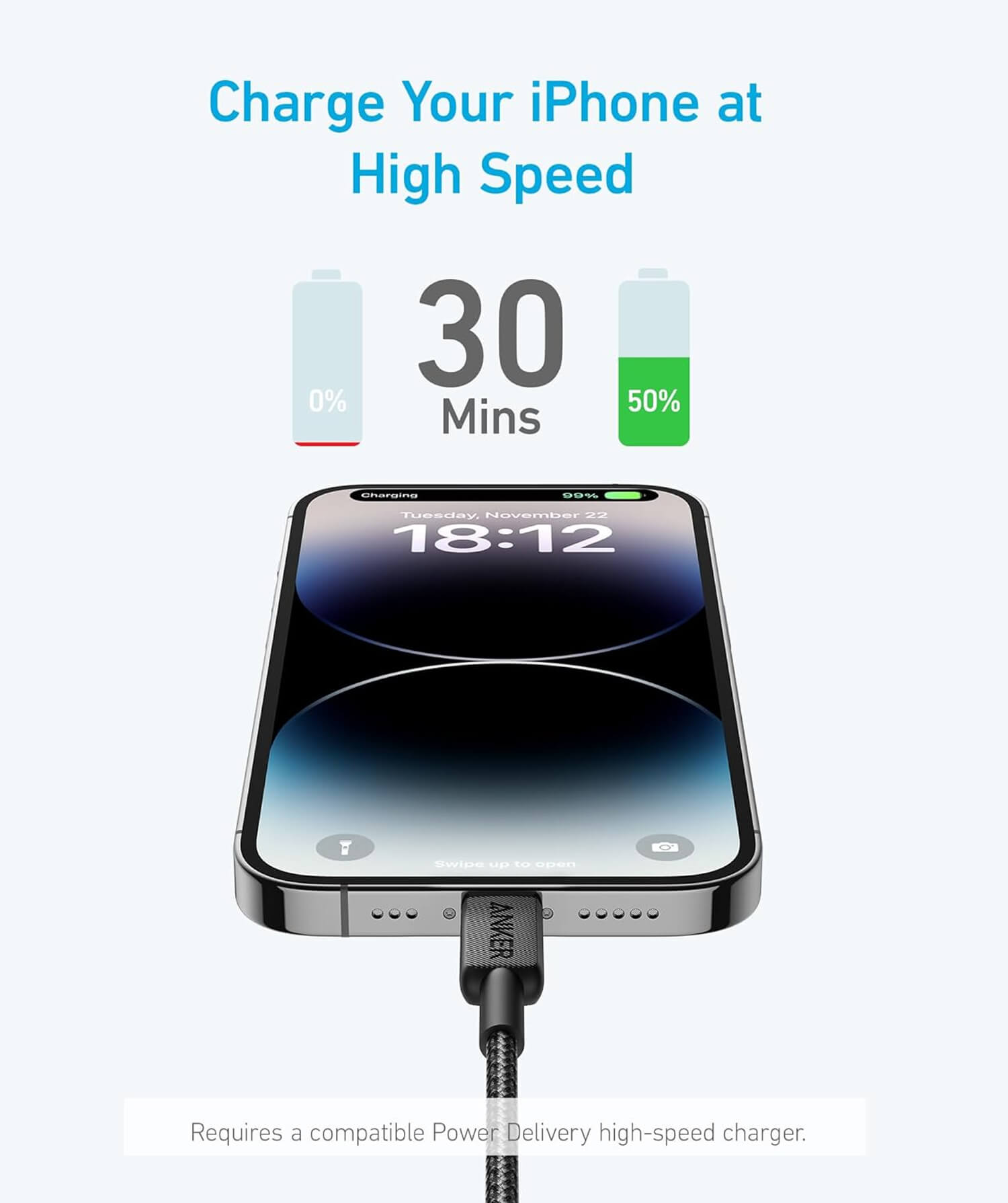 Anker USB-C to Lightning Cable 1m (Nylon Braided, MFi Certified) - Image 2